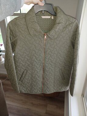 Soft Surroundings Women Greenspace Quilted Zip Up Jacket Sz S Olive Green Cotton